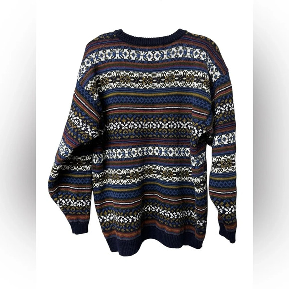 Vintage 80s 90s Bugle Boy Ramie Cotton Blend Navy Blue White Chunky Sweater L - Picture 3 of 4
